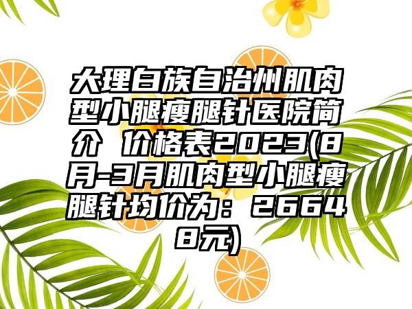 大理白族自治州肌肉型小腿瘦腿针医院简介 价格表2023(8月-3月肌肉型小腿瘦腿针均价为:26648元)