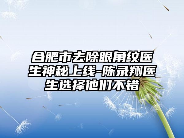 合肥市去除眼角纹医生神秘上线-陈录翔医生选择他们不错